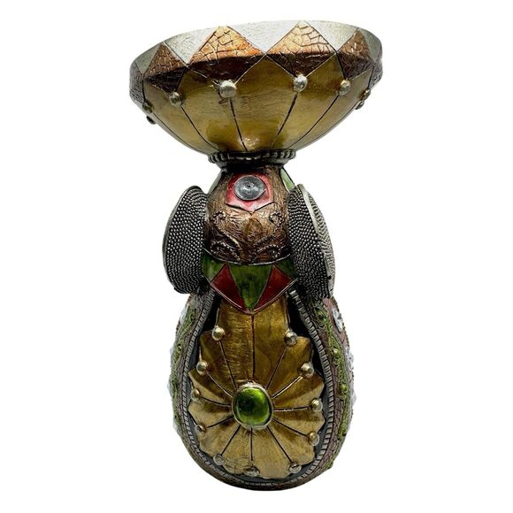 Decorative Jewel Embellished Resin Sitting Egyptian Elephant Candleholder 8" - Picture 7 of 16